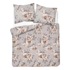 Pościel z perkalu 160 x 200 cm Lame Percale, kwiaty, szara