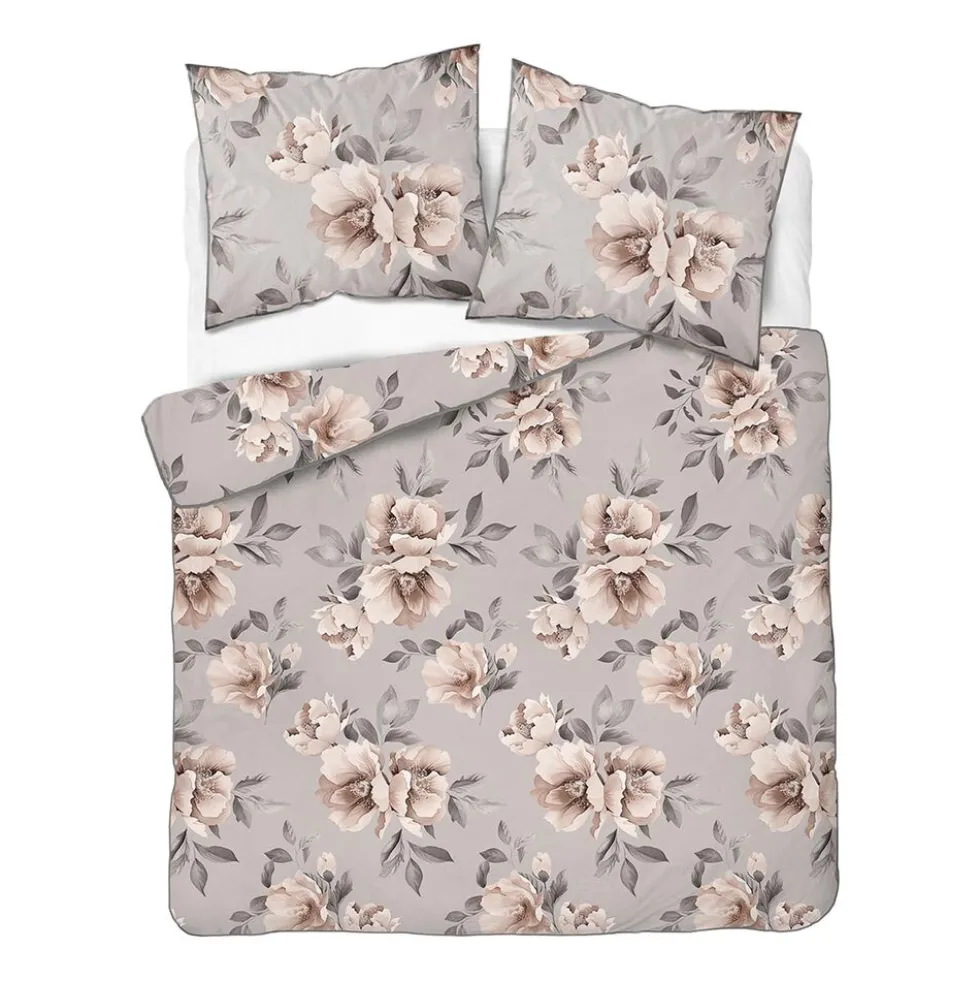 Pościel z perkalu 160 x 200 cm Lame Percale, kwiaty, szara