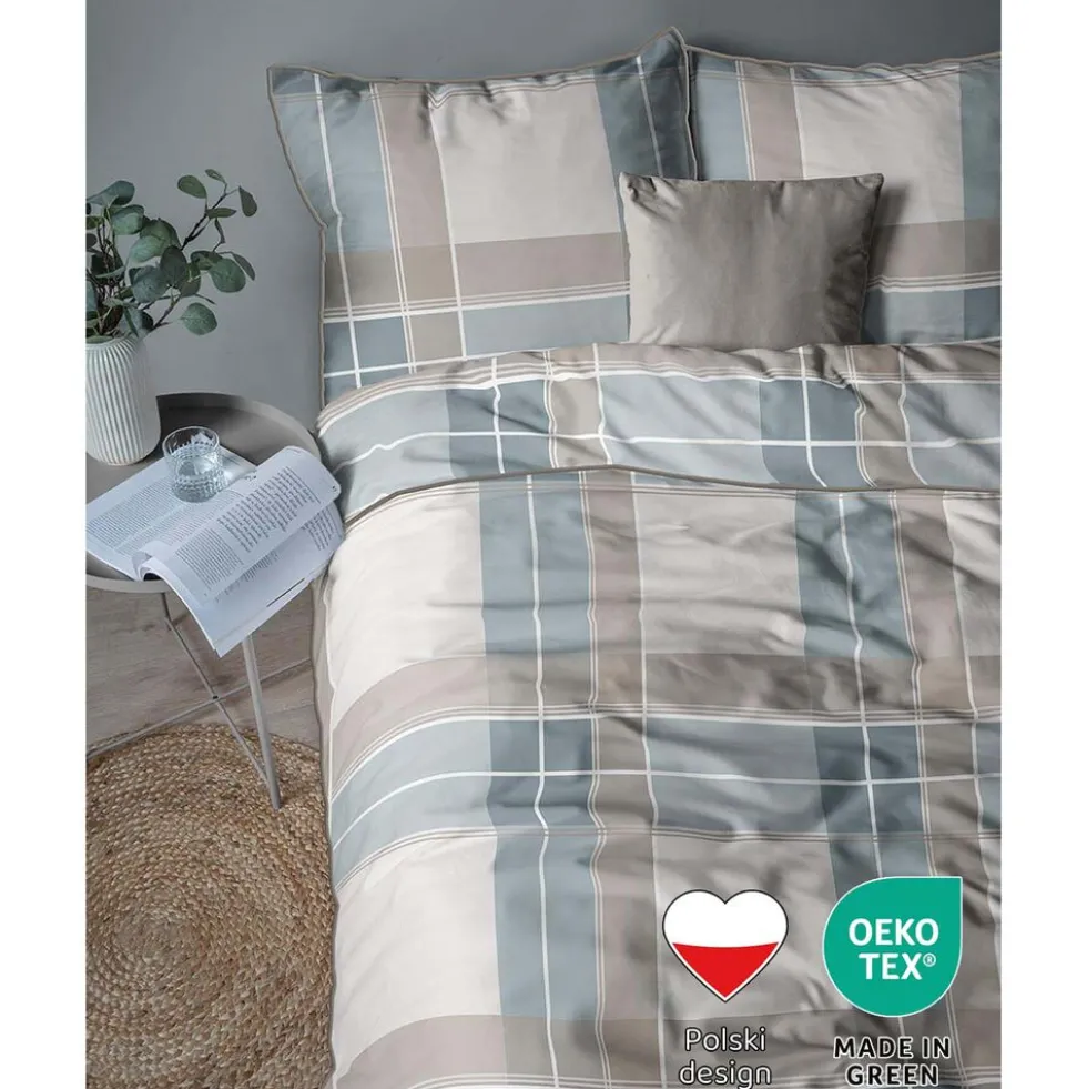 Pościel z perkalu 160 x 200 cm Lame Percale, geometria, niebieska