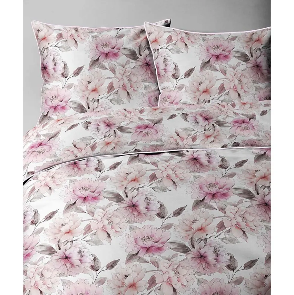 Pościel z perkalu 160 x 200 cm Lame Percale, różowe kwiaty