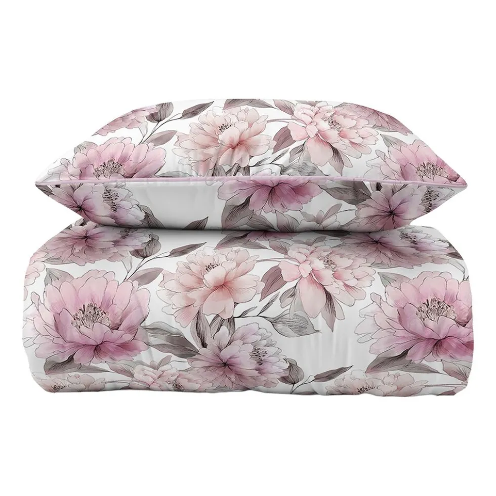 Pościel z perkalu 160 x 200 cm Lame Percale, różowe kwiaty