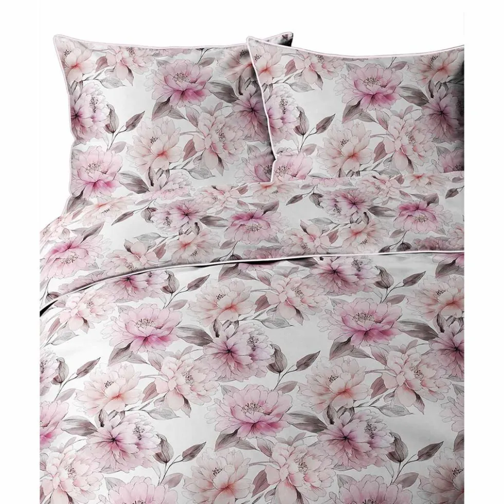 Pościel z perkalu 160 x 200 cm Lame Percale, różowe kwiaty