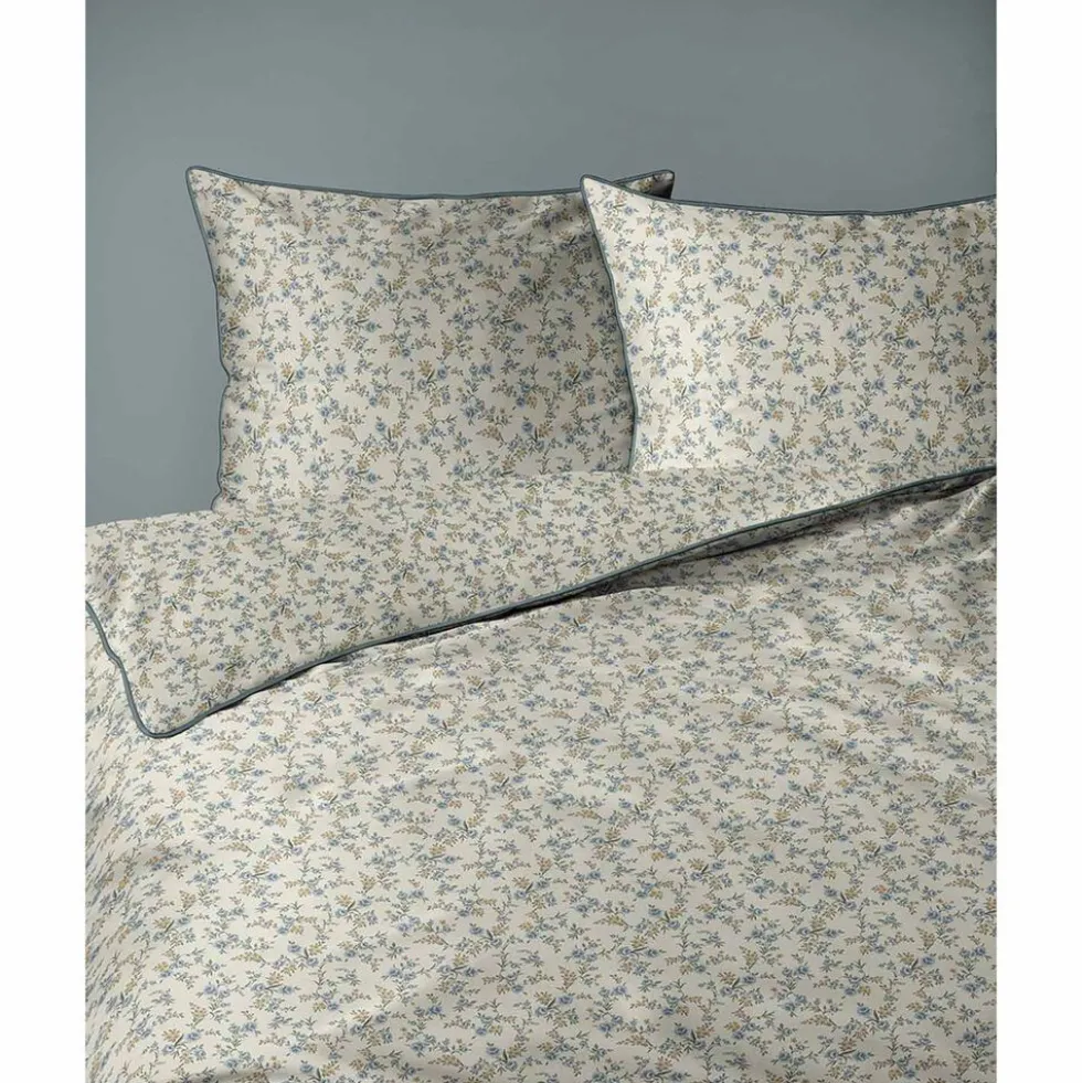 Pościel z perkalu 160 x 200 cm Lame Percale, kwiatki, ecru