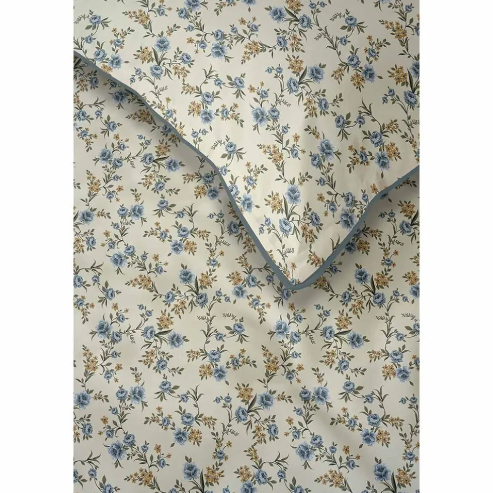 Pościel z perkalu 160 x 200 cm Lame Percale, kwiatki, ecru