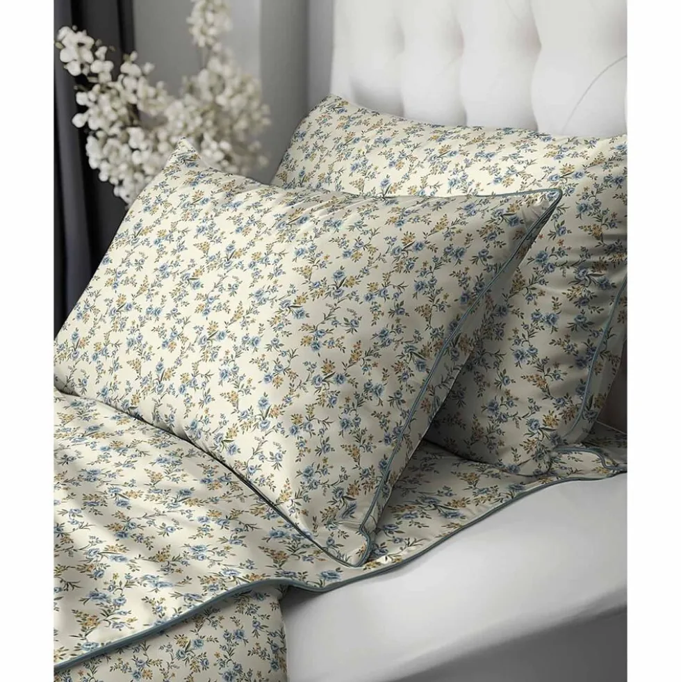 Pościel z perkalu 160 x 200 cm Lame Percale, kwiatki, ecru