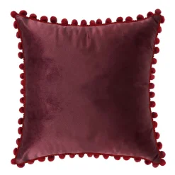 Poduszka z pomponikami Domarex Velvet Pom Poms 40 x 40 cm, velvet, bordowa