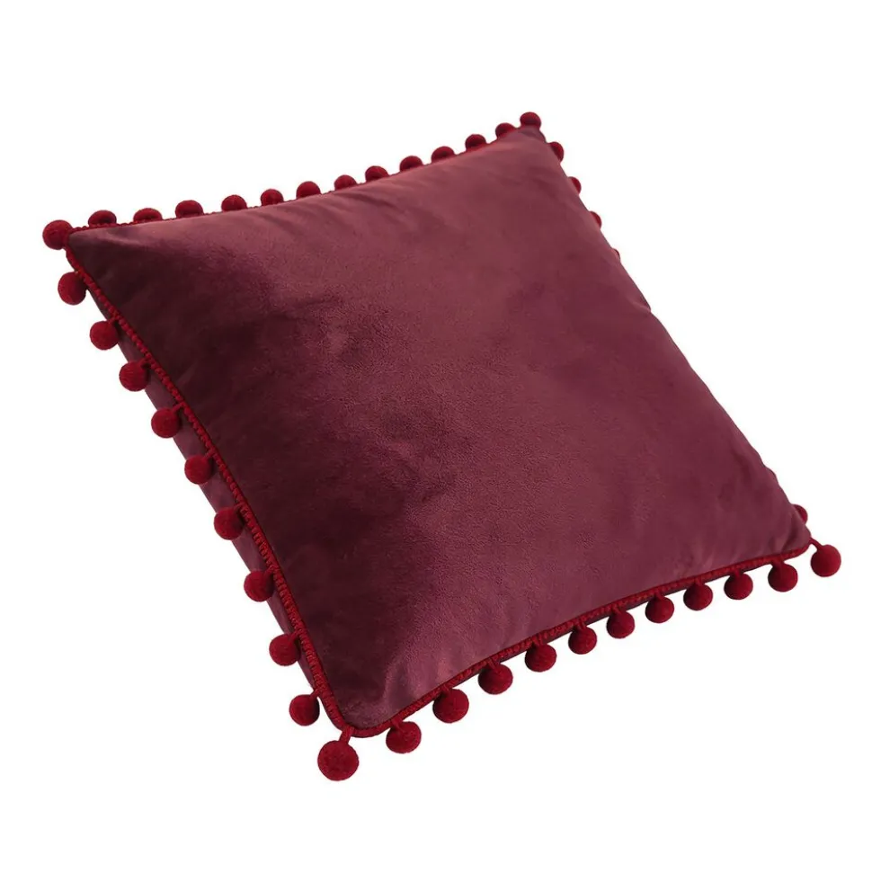 Poduszka z pomponikami Domarex Velvet Pom Poms 40 x 40 cm, velvet, bordowa