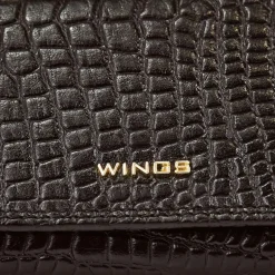 Portfel damski skórzany Wings 2W10, czarny, fakturowany