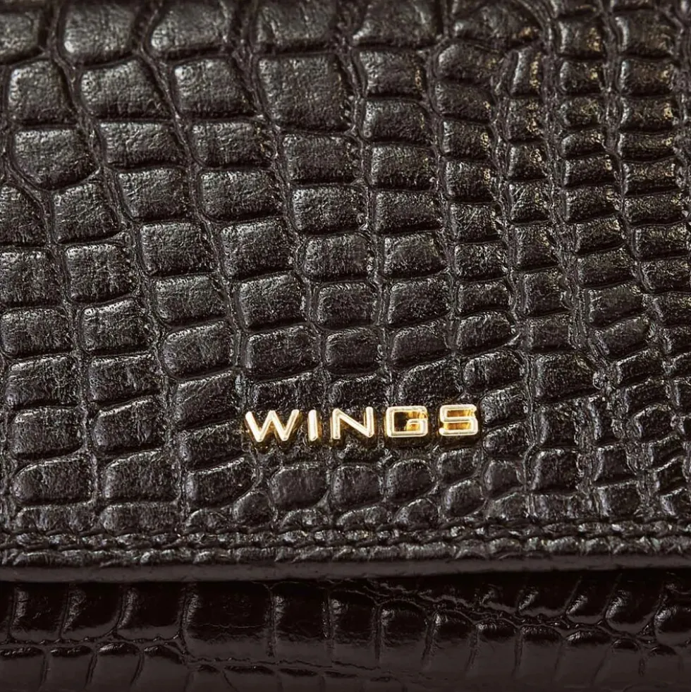 Portfel damski skórzany Wings 2W10, czarny, fakturowany
