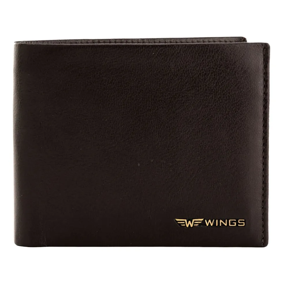 Portfel męski ze skóry bydlęcej Wings, 11 x 13 x 2 cm, RFID, brązowy