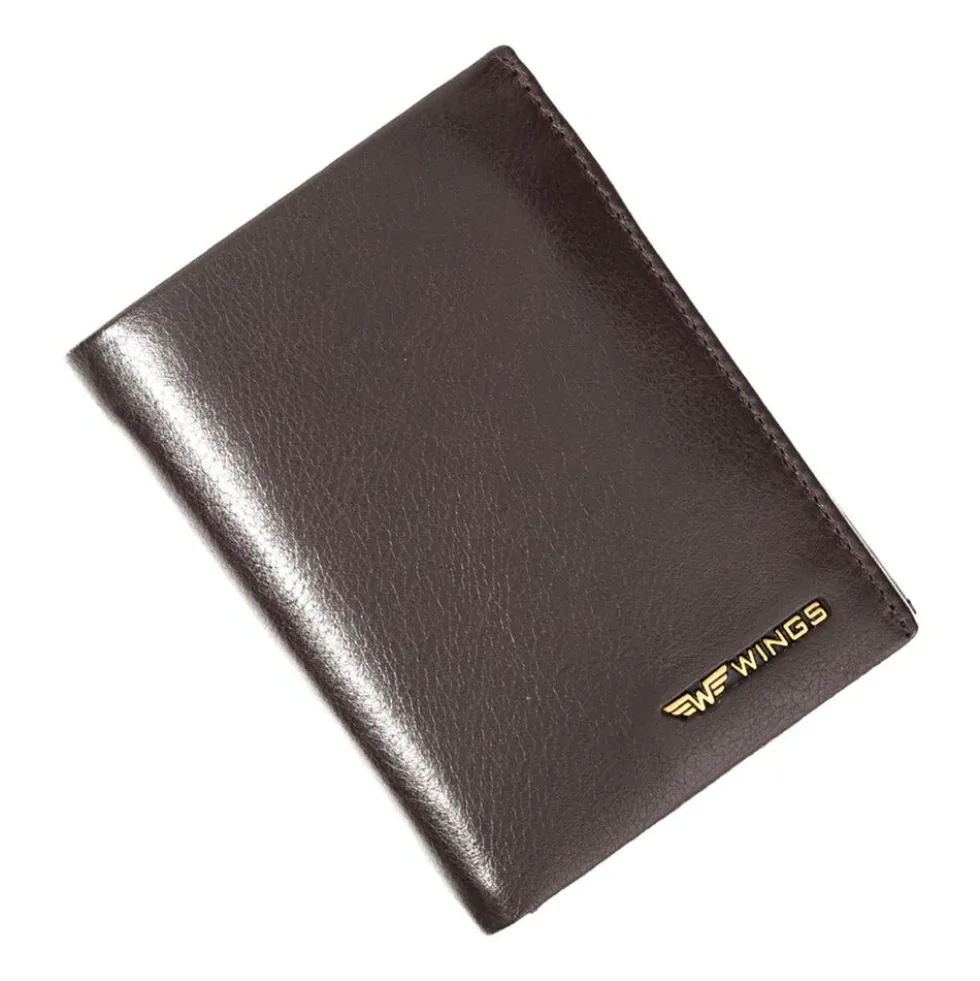 Portfel męski ze skóry bydlęcej Wings, 13 x 10 x 2 cm, RFID, brązowy