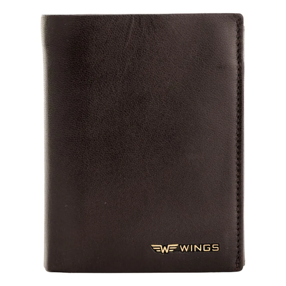 Portfel męski ze skóry bydlęcej Wings, 13 x 10 x 2 cm, RFID, brązowy