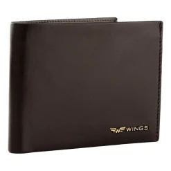 Portfel męski ze skóry bydlęcej Wings, 11 x 13 x 2 cm, RFID, z kieszenią na monety, brązowy