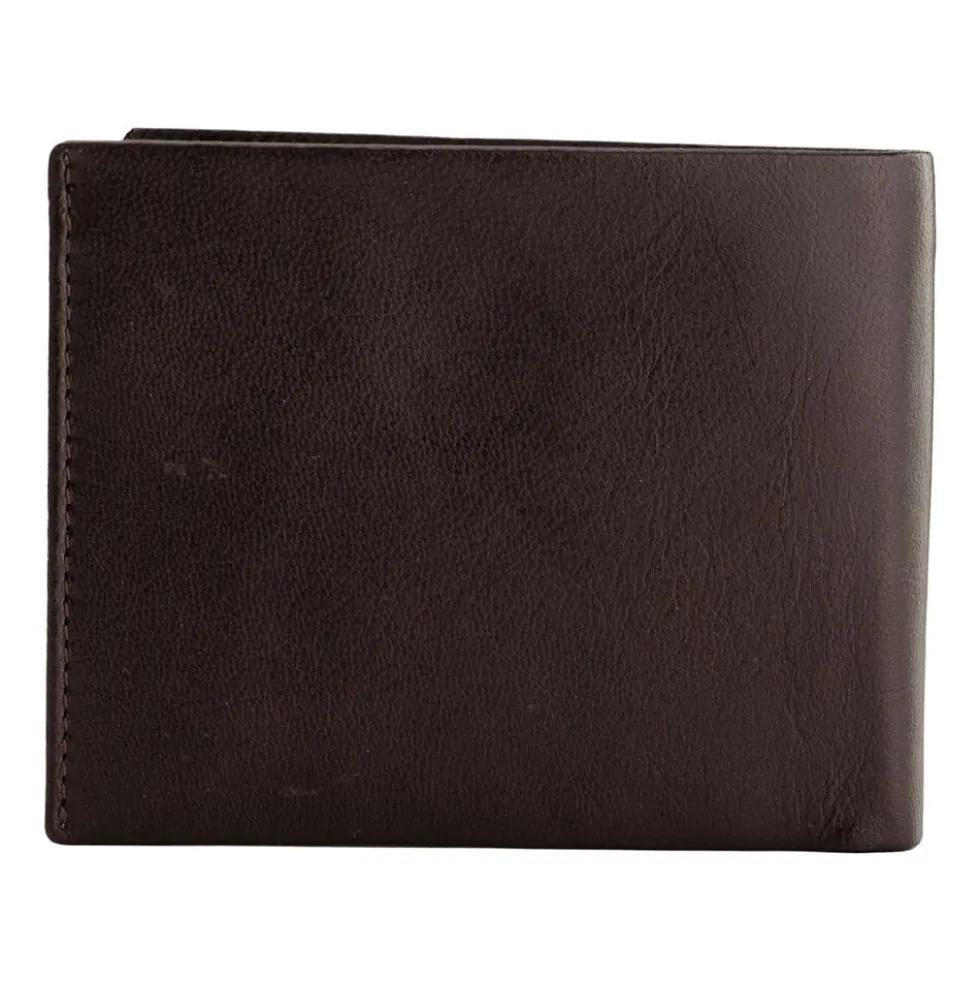 Portfel męski ze skóry bydlęcej Wings, 11 x 13 x 2 cm, RFID, z kieszenią na monety, brązowy