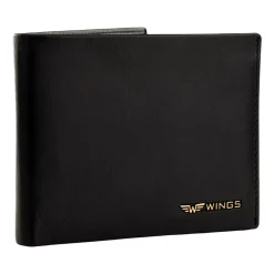 Portfel męski ze skóry bydlęcej Wings, 11 x 13 x 2 cm, RFID, z kieszenią na monety, czarny