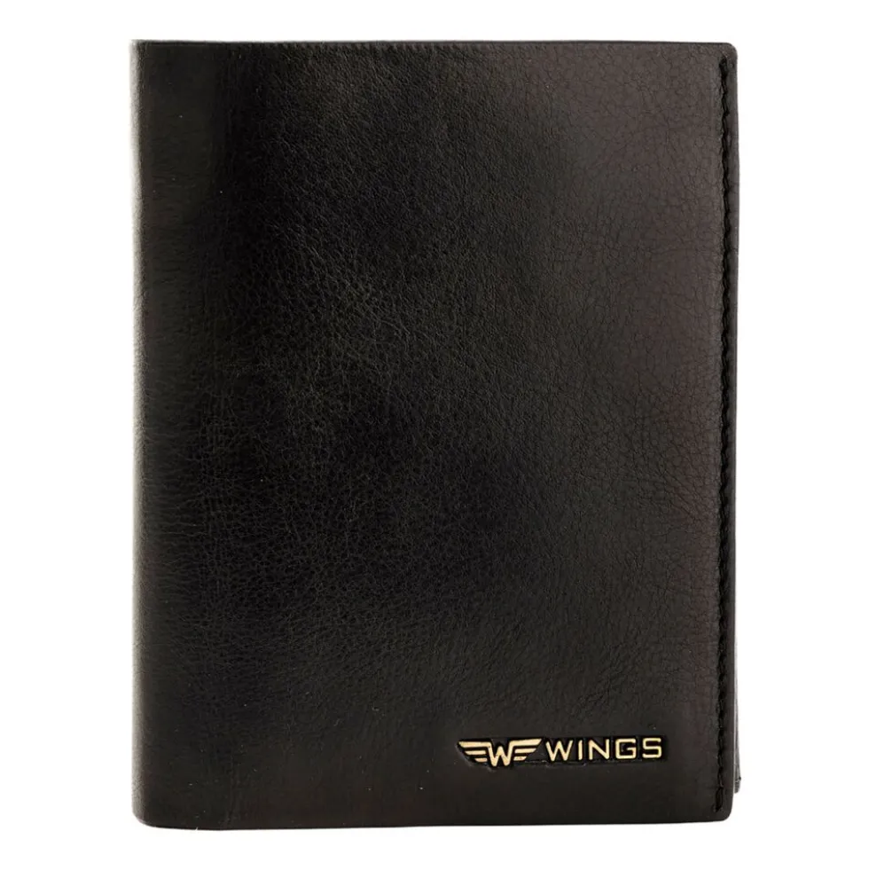 Portfel męski ze skóry bydlęcej Wings, 13 x 10 x 2 cm, RFID, czarny