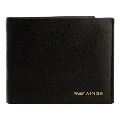 Portfel męski ze skóry koziej Wings, 11 x 13 x 2 cm, RFID, czarny