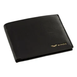 Portfel męski ze skóry koziej Wings, 11 x 13 x 2 cm, RFID, czarny