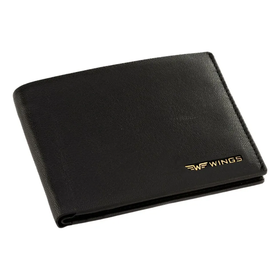 Portfel męski ze skóry koziej Wings, 11 x 13 x 2 cm, RFID, czarny