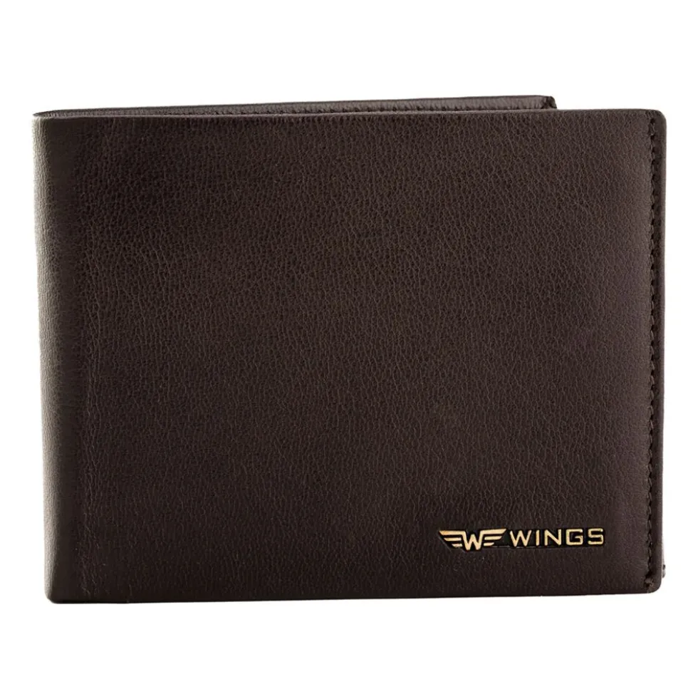 Portfel męski ze skóry koziej Wings, 11 x 13 x 2 cm, RFID, brązowy