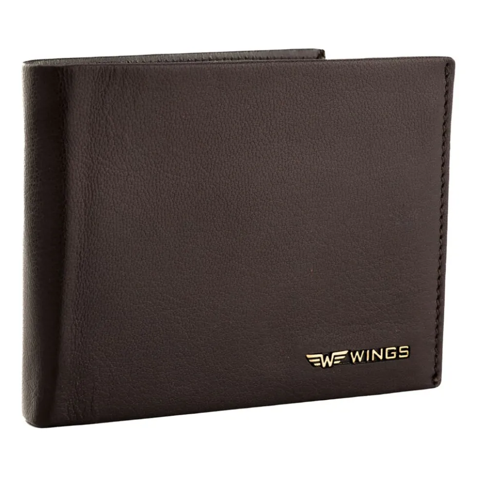 Portfel męski ze skóry koziej Wings, 11 x 13 x 2 cm, RFID, brązowy