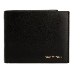 Portfel męski ze skóry koziej Wings, 11 x 13 x 2 cm, RFID, z kieszenią na monety, czarny