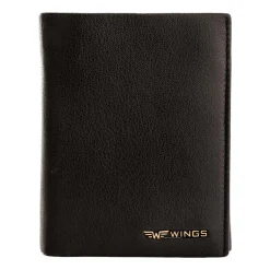 Portfel męski ze skóry koziej Wings, 13 x 10 x 2 cm, RFID, czarny