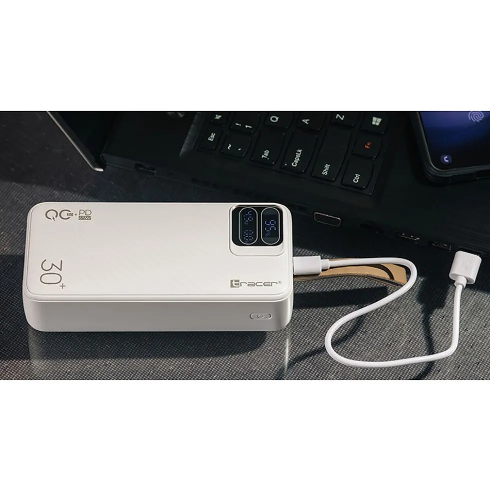 Powerbank Tracer Blaze, 30000 mAh, 65 W, biały