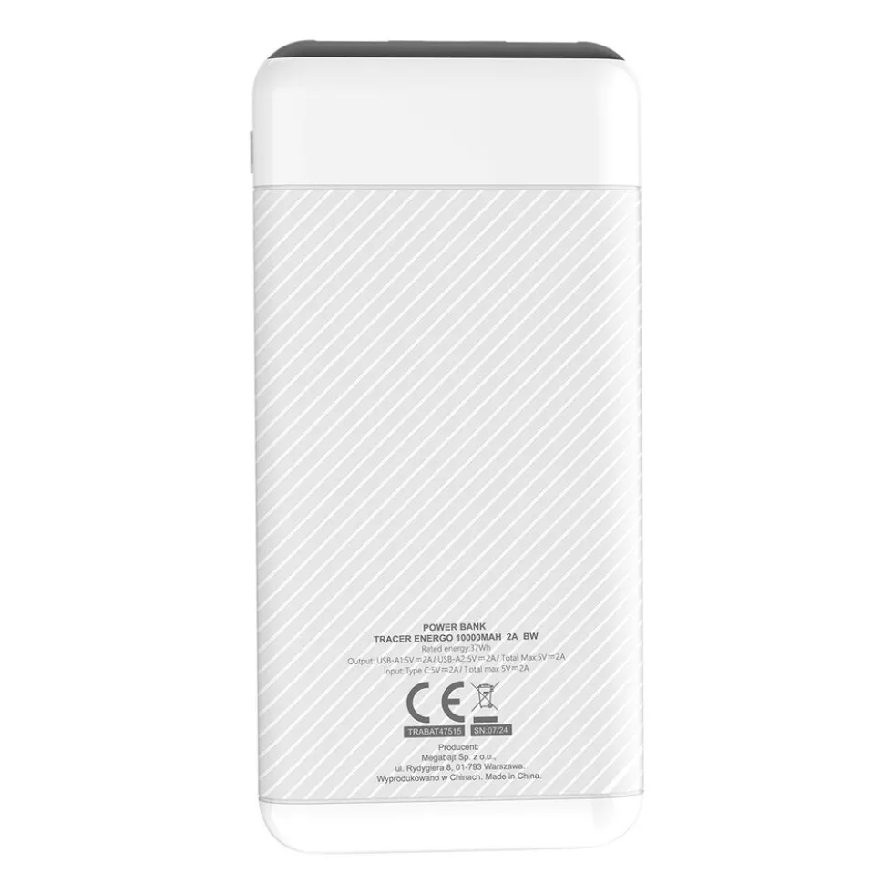Powerbank Tracer EnerGo, 10000 mAh, biało-czarny