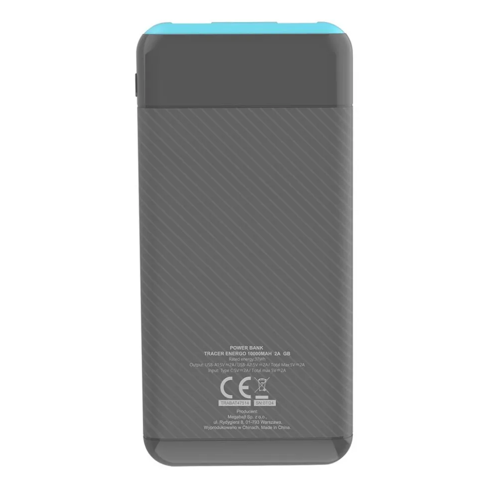Powerbank Tracer EnerGo, 10000 mAh, szaro-niebieski
