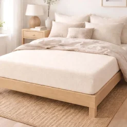 Prześcieradło frotte z gumką 180 x 200 cm Pation Home Luneo, ecru