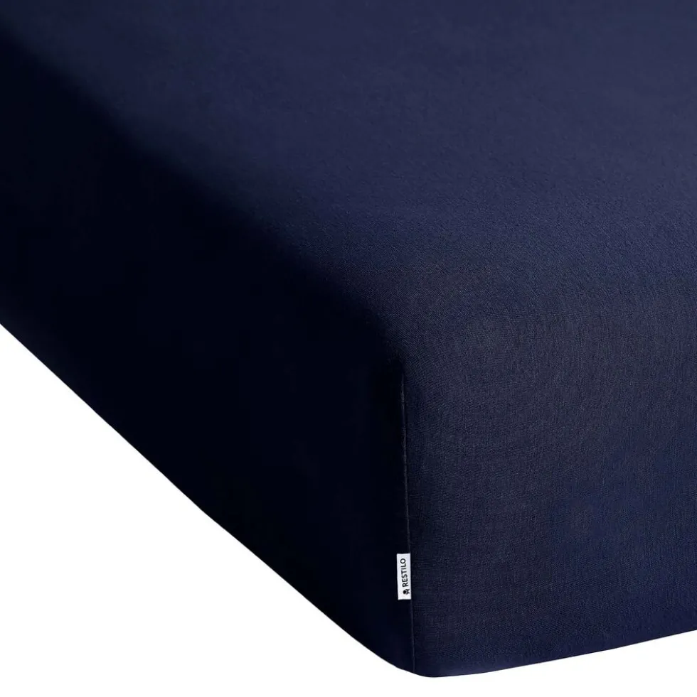 Prześcieradło z gumką 80-90 x 200 cm Restilo Amber, granatowe