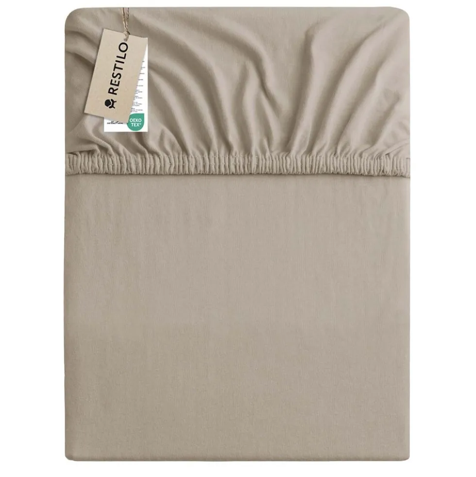 Prześcieradło z gumką 80-90 x 200 cm Restilo Amber, cappuccino