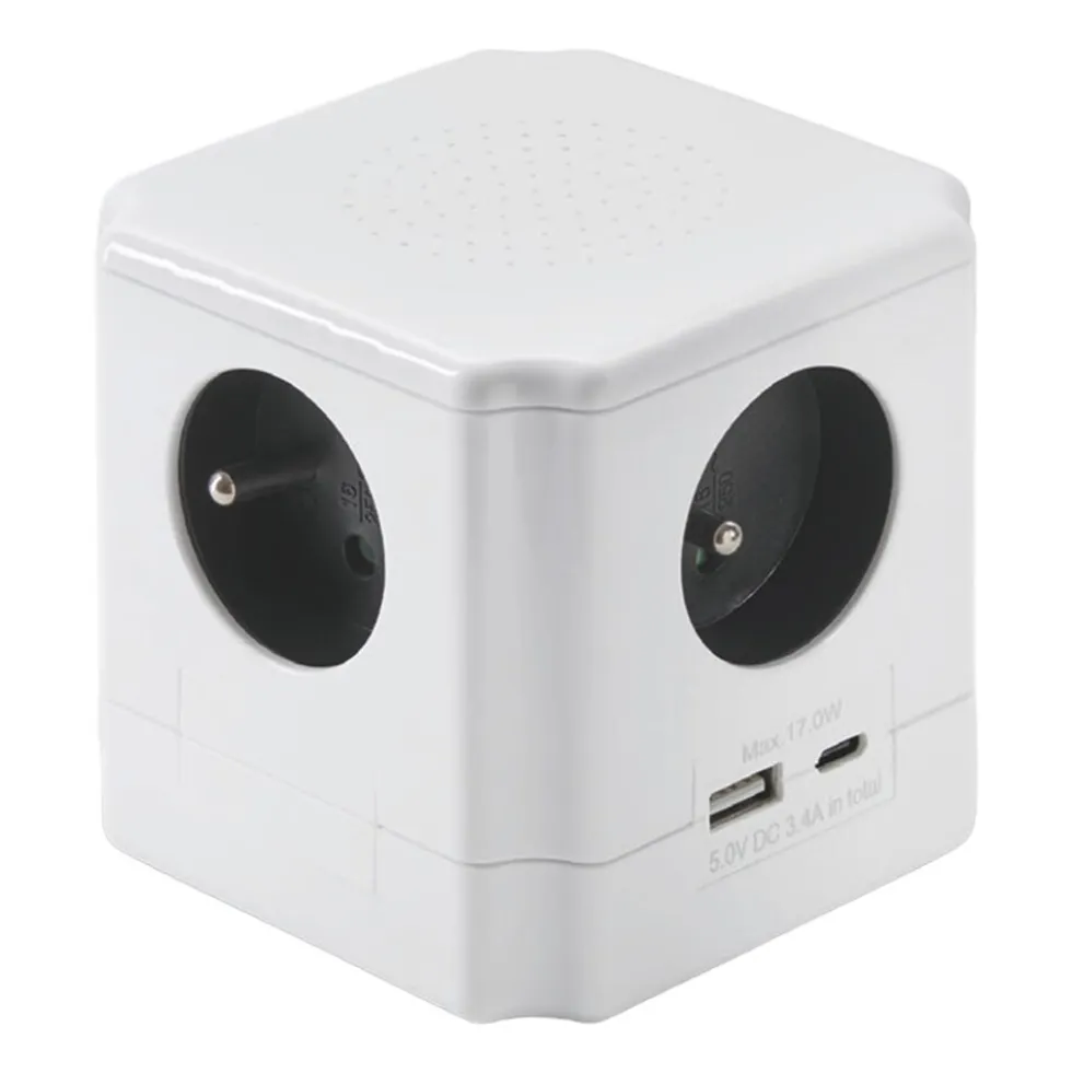Przedłużacz kostka Hykker, 4 gniazda, USB-A, USB-C, biały