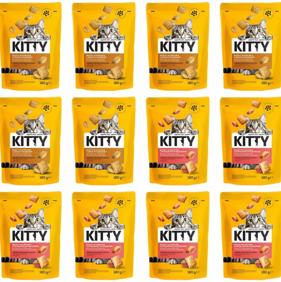 Przekąska dla kota Kitty, poduszeczki, ser lub pomidor, 12 x 180 g