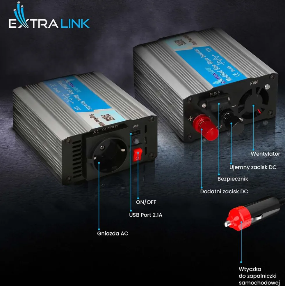 Przetwornica Extralink OPIM-300W, 300 W, modyfikowany sinus, moc szczytowa 600 W