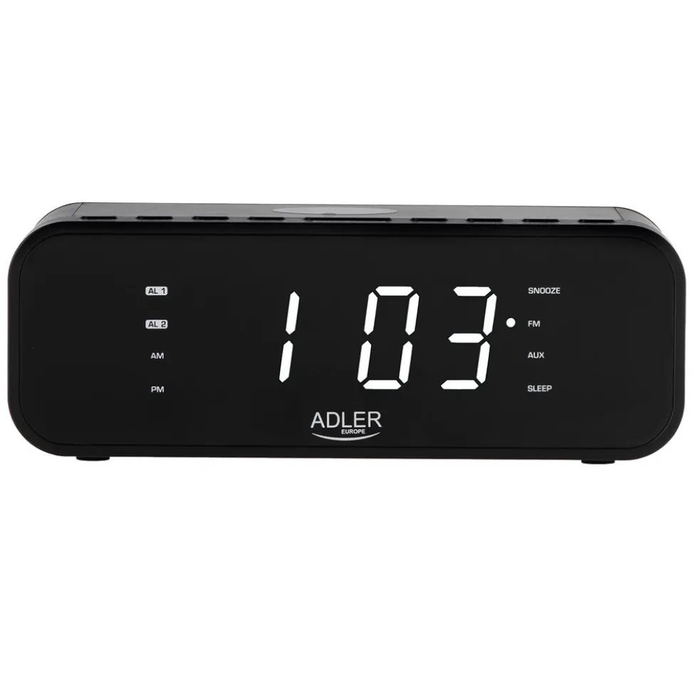 Radiobudzik FM Adler AD 1192B, z bezprzewodową ładowarką, czarny