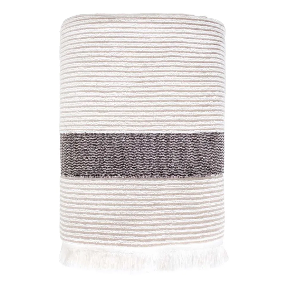 Ręcznik bawełniany frotte Faro Fala, 500 gsm, 50 x 90 cm, z frędzlami, ecru