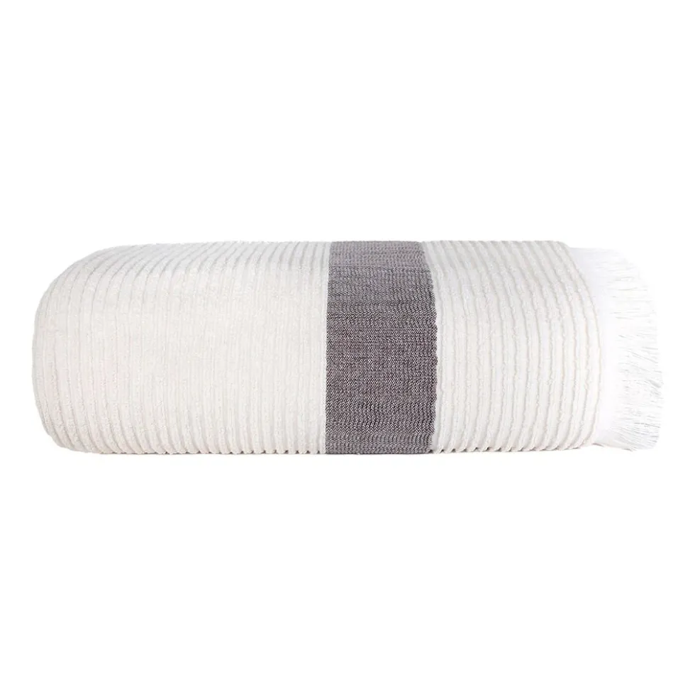 Ręcznik bawełniany frotte Faro Fala, 500 gsm, 50 x 90 cm, z frędzlami, ecru