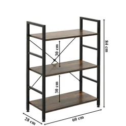 Regał loft 60 x 28 x 85 cm OTE, 3 półki, melamina, ciemnobrązowy