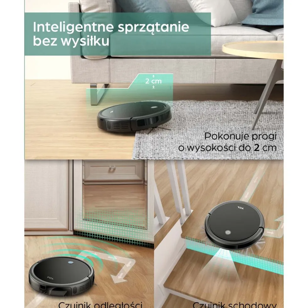 Robot sprzątający TCL Sweeva 1000, czarny, akumulatorowy
