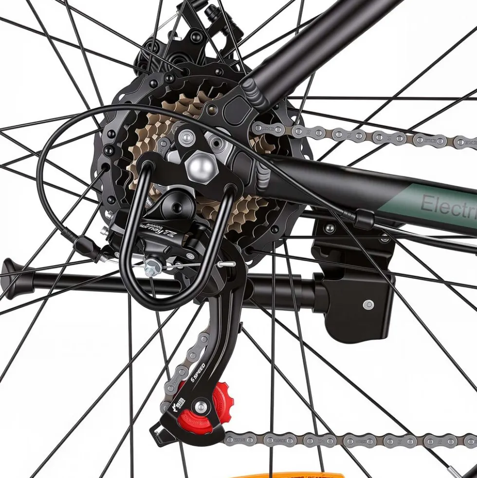 Rower elektryczny MTB Ancheer, 27,5”, czarny z zielonymi elementami