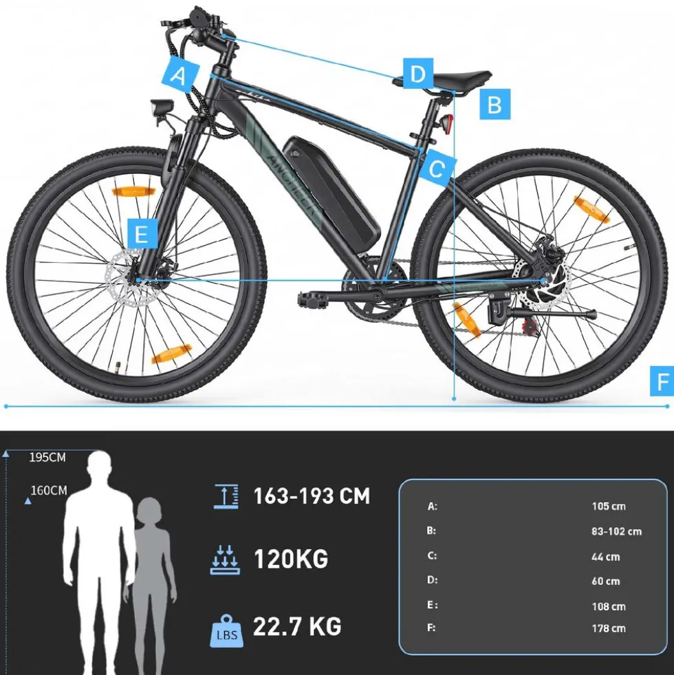Rower elektryczny MTB Ancheer, 27,5”, czarny z zielonymi elementami