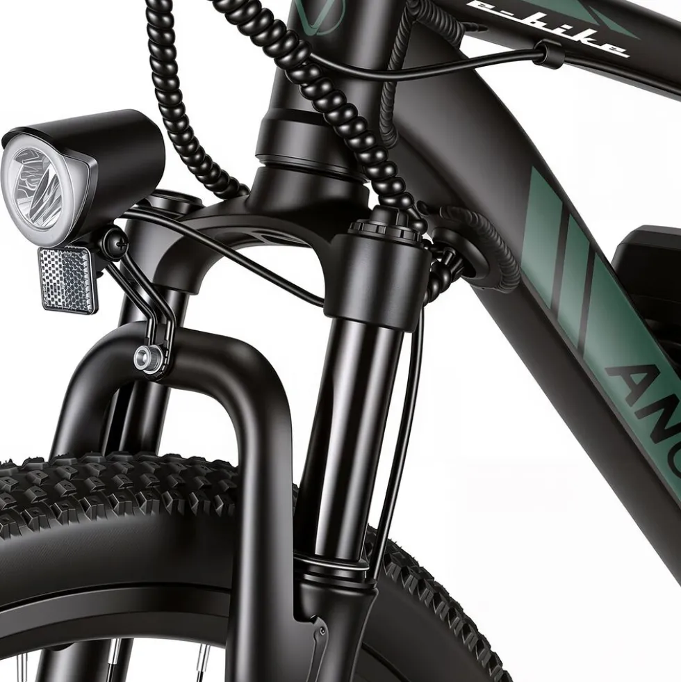 Rower elektryczny MTB Ancheer, 27,5”, czarny z zielonymi elementami