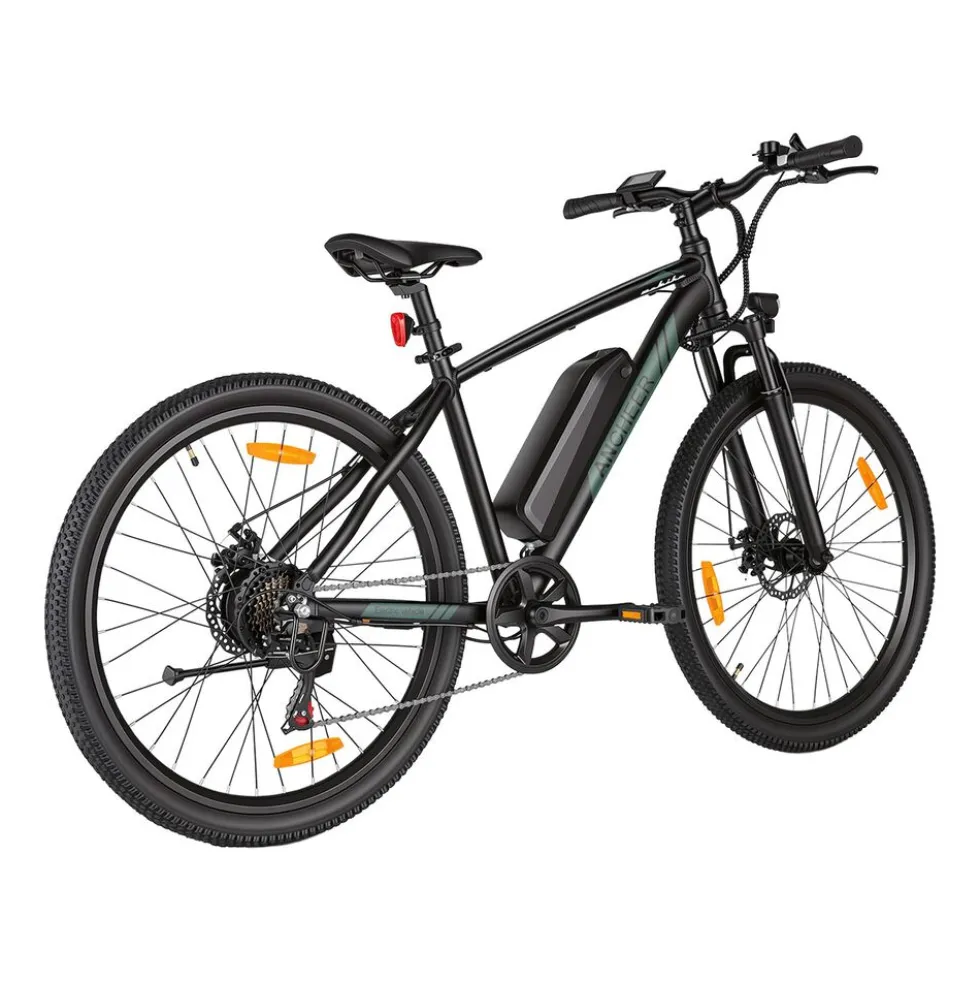 Rower elektryczny MTB Ancheer, 27,5”, czarny z zielonymi elementami