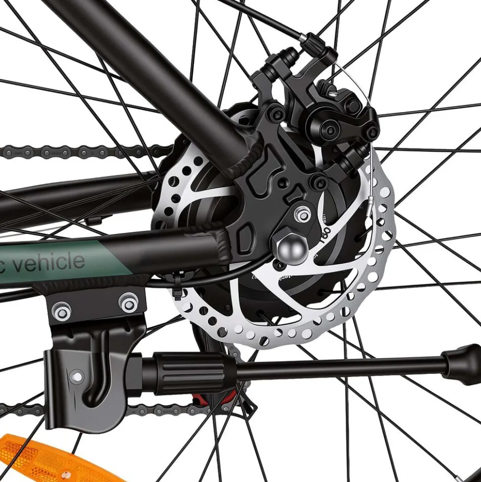 Rower elektryczny MTB Ancheer, 27,5”, czarny z zielonymi elementami