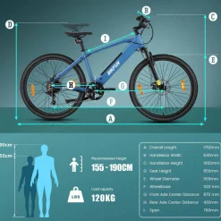 Rower elektryczny MTB Bikfun AMAK00054, koła 26'', niebieski