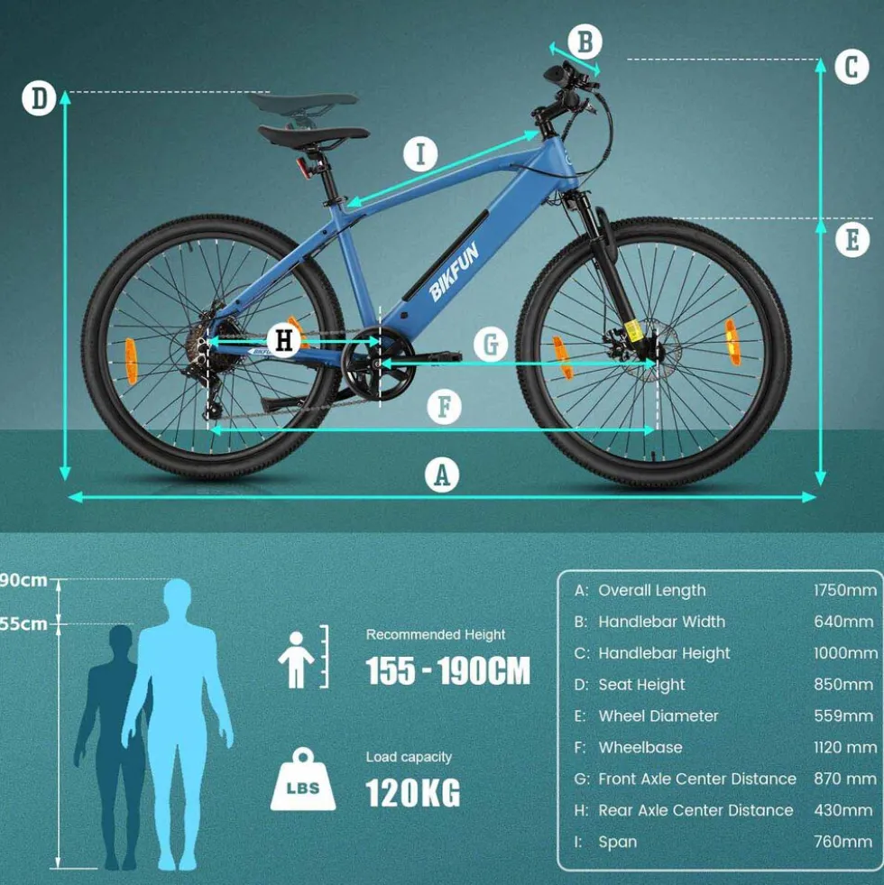 Rower elektryczny MTB Bikfun AMAK00054, koła 26'', niebieski