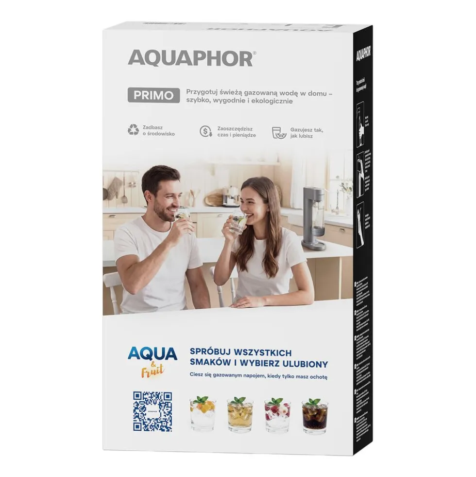 Saturator Aquaphor Primo, butelka 1 l, nabój CO2, szary