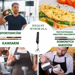 Spieniacz do mleka KingHoff 2001, 10 W, z 2 końcówkami i stojakiem, czarny